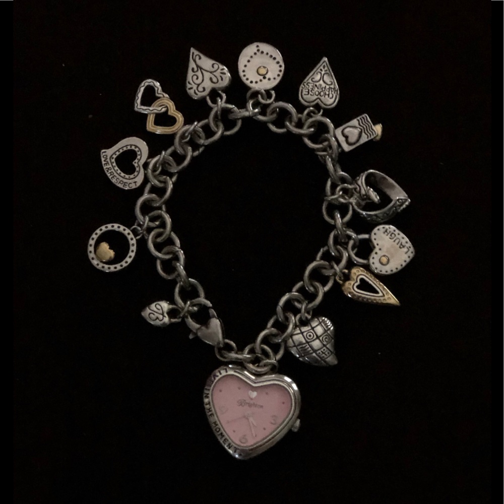Breast cancer awareness charm bracelet with watch
